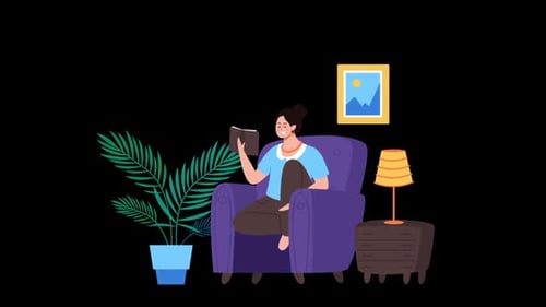 Animated Flat Design Illustration of Person Reading a Book