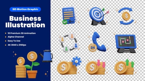 3D Business Icon Animation Set