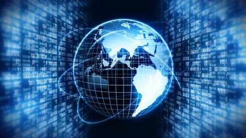 Planet earth with background of binary digits. Binary numbers around global earth.