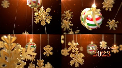 Golden Christmas Ornament and Snowflakes New Year Title Reveal