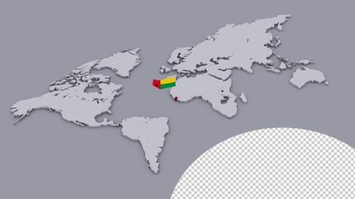 3D World Map with Guinea-Bissau Flag Animation