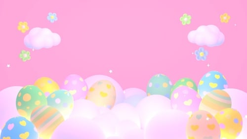Cute Pastel Easter Eggs and Clouds Animated Background
