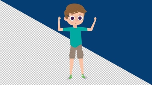 Cartoon Boy Character Flexing Muscles Loop Animation