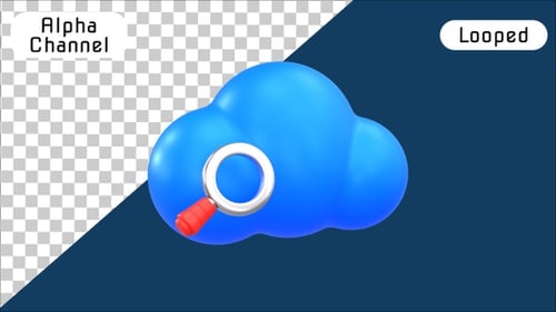 3D Cloud Search Concept with Magnifying Glass Animation | Alpha Channel