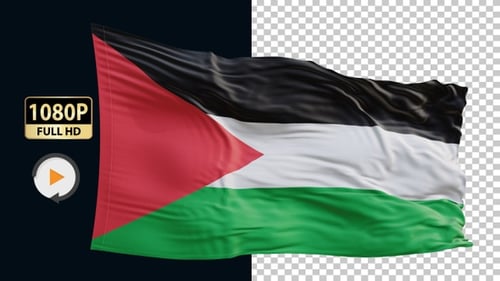 Realistic Waving Flag of Palestine