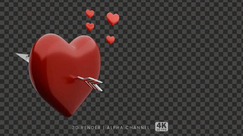 Heart arrow 3d render transparent background love romance valentine passion