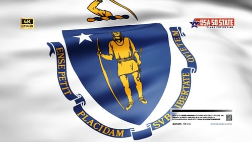 Waving Massachusetts State Flag with Official Seal Animation