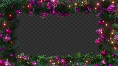 Christmas Festive Border with Purple Ornaments and Lights