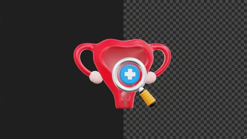 3D Animated Uterus with Medical Magnifying Glass Scan