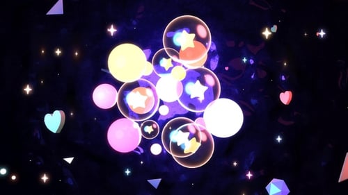 Colorful Decorative Glowing Bubbles, Hearts, and Stars Animation