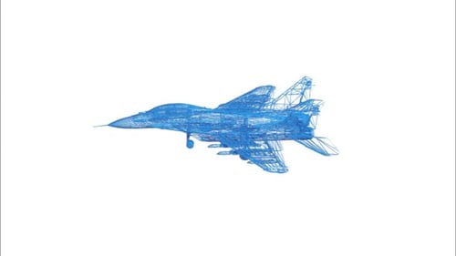 Blue Wireframe Fighter Jet 3D Hologram Rotation