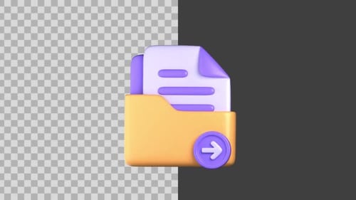Animated 3D Folder with Document and Download Arrow Icon