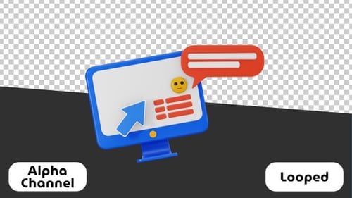 Animated 3D Computer Screen with Cursor and Chat Message