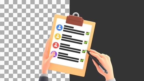 3D Animation of Cartoon list of application form | Alpha Channel