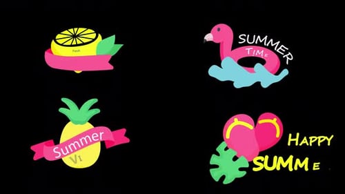 4 Summer Sticker Animation Pack Alpha Channel