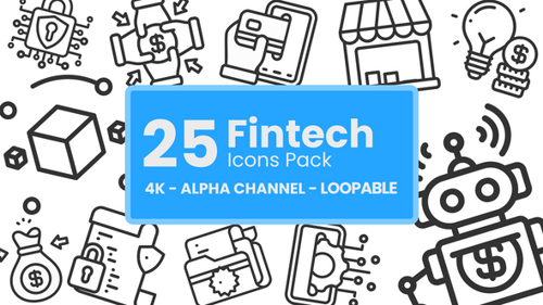 Animated Fintech Line Icons Pack with Alpha Channel