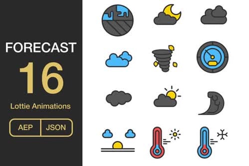 Animated Weather Icons Pack in Flat Design Style
