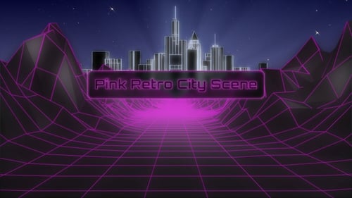 Pink Retro Background Looping Scene, 80s Retro Background With Illuminated City