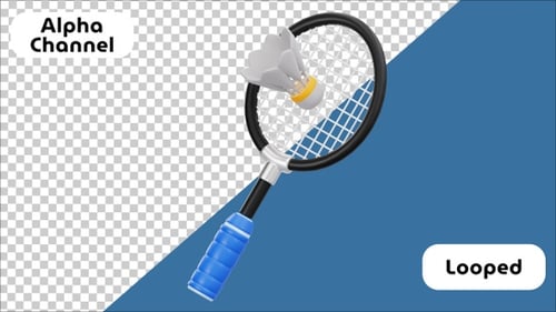 Animação 3D de raquete de badminton batendo peteca | Alpha Channel
