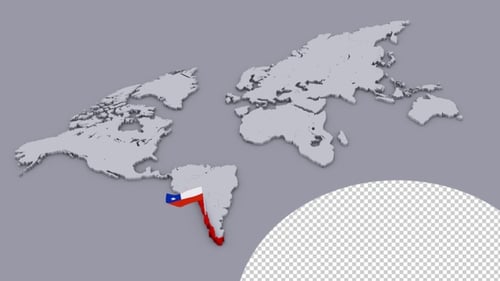 Animated 3D World Map with Chile Country and Flag Highlight