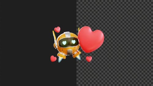 3D Robot With Love Animation Transparent Background