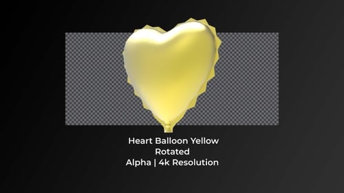 Rotating Yellow 3D Heart Balloon with Alpha Channel