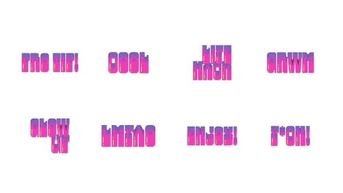 Animated internet slang words pack in dynamic vaporwave typography