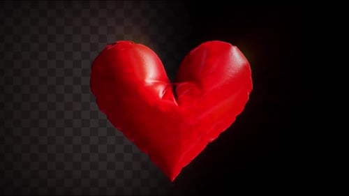 Animated 3D Red Plush Heart Rotating On Transparent Background