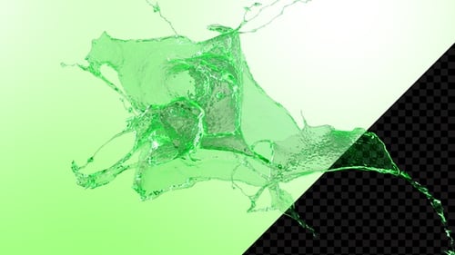 Collision Of Streaming Green Color Water Splash V7