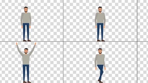 Animated Flat Design Male Character Pack with Various Actions