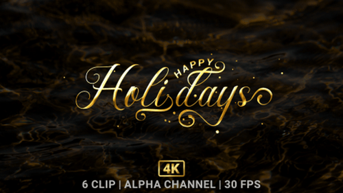 Elegant Golden Happy Holidays Calligraphy Text Reveal with Particles