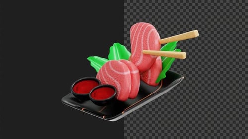 3D Animated Sushi Plate with Chopsticks Food Reveal