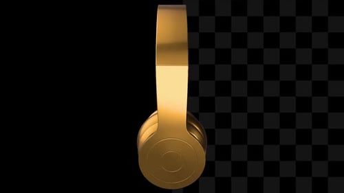 3D Animated Golden Headphones Spinning Loop