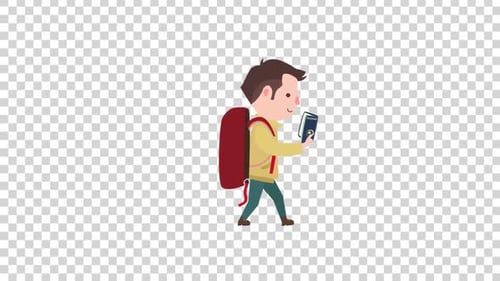 Cartoon Traveler Walking with Backpack and Passport Flat Design Animation