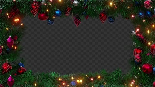 Christmas Border with Lights and Ornaments