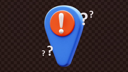 Animated 3D Location Pin with Warning and Question Marks