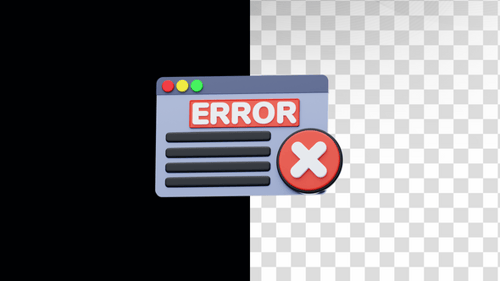 Animación 3D de la ventana de error web con señal de error roja