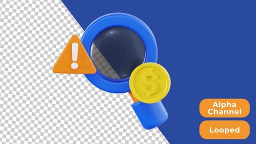 3D Animated Financial Search Error | Alpha Channel