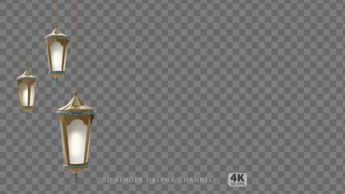 Elegant Hanging Islamic Lanterns Alpha Channel Loop