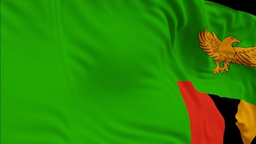 The Zambia flag with alpha channel waving in the wind in slow motion