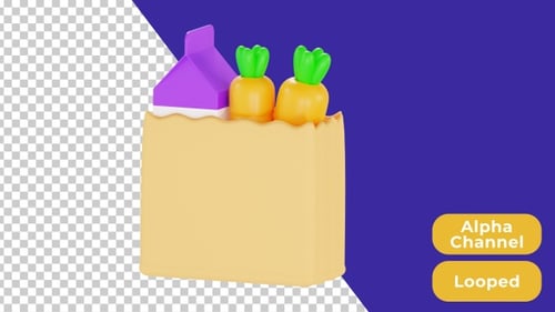 3D Animated Grocery Shopping | Alpha Channel