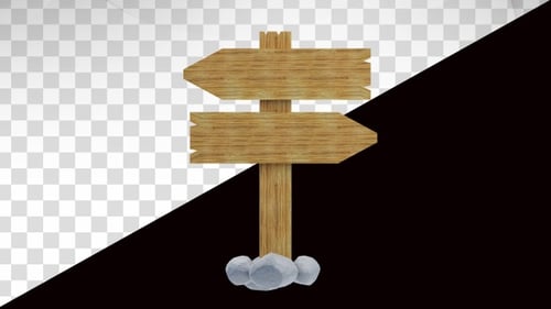 3d animation ofwooden direction sign with stone base