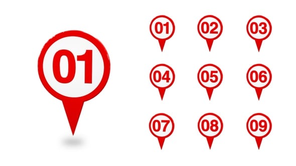Animated 3D Red Location Pin Markers with Numbers, Elements Motion ...