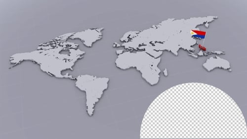 3D Animated World Map with Waving Country Flags
