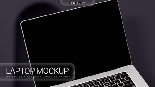 Laptop Mockup With Abstract Geometry Around 05