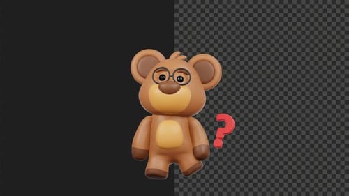 3D Cute Bear Asking with Question Mark | 4K Animation with Transparent Background