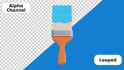3D Animated Paint Brush with Blue Paint | Alpha Channel