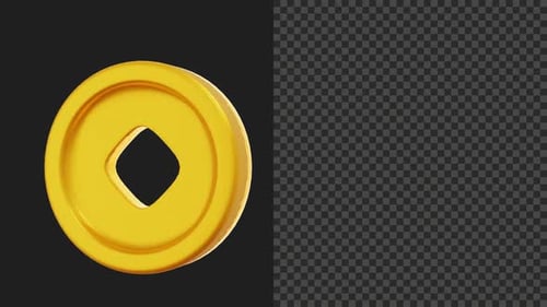 3D Animated Golden Chinese Coin Spinning Animation
