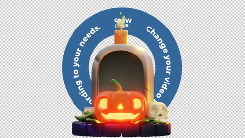 3D Animation Halloween Pumpkin Grave Transparent Loop