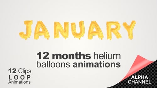 Golden Balloon Text Animation of Months for Calendar Events
